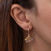 Gümüş Rose Renkli Taşlı Hayat Ağacı Kadın Küpe SL9021 thumbnail 3