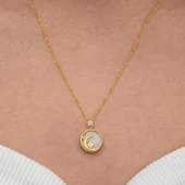 Gümüş Gold Sedef Taşlı Ay Yıldız Hilal Kadın Kolye SL9076 thumbnail 5