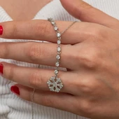 Gümüş Sıralı Zirkon Taşlı Kar Tanesi Kadın Kolye SL9138 thumbnail 5