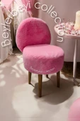 BEYLERBEYİ Makyaj pufu, sırtlı puf, pembe peluş, Bench,puf, yüksek ayaklı puf - 3