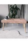 BEYLERBEYİ Ahşap Ayaklı Handmade Geniş Oturum  Krem welsoft Kumaş Pofidik Puf bench ,ayak ucu uzatmalık,berjer thumbnail 3