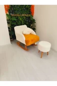 BEYLERBEYİ Sallanan Ahşap Ayaklı Kırık Beyaz Rengi Berjer Koltuk - Puf ,Bench - 1