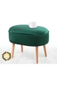 BEYLERBEYİ Gürgen Ahşap Ayak düz Kumaş Oval  Puf Bench Tabure Sandalye - 2