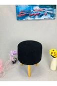 BEYLERBEYİ Coco Puf, Peluş,3 Ayak, SİYAH,oturma Odası, Makyaj Masası Pufu - 2