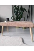 BEYLERBEYİ Ahşap Ayaklı Handmade Geniş Oturum  Krem welsoft Kumaş Pofidik Puf bench ,ayak ucu uzatmalık,berjer thumbnail 1