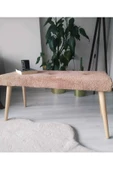 BEYLERBEYİ Ahşap Ayaklı Handmade Geniş Oturum  Krem welsoft Kumaş Pofidik Puf bench ,ayak ucu uzatmalık,berjer - 2