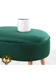 BEYLERBEYİ Gürgen Ahşap Ayak düz Kumaş Oval  Puf Bench Tabure Sandalye - 3