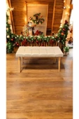 BEYLERBEYİ Ahşap Ayaklı Handmade Geniş Oturum Alanlı Krem düz Kumaş Pofidik Puf bench ,ayak ucu uzatmalık - 1
