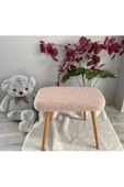 BEYLERBEYİ Ahşap ayaklı tedy kumaş dekoratif puf Bench Makyaj sandalyesi oval - 1