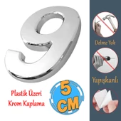 Yapışkanlı Kapı Numarası Küçük Boy 50 mm 5 cm Numara 9 Rakam Dokuz Sayı Krom Renk Numaralar 1 Adet thumbnail 1
