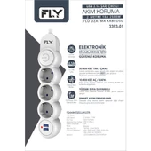 FLY FLY-3393-01 Akım Korumalı 3'lü Priz 2 USB 2m 2.1A Uzatma Kablosu - 3