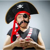 Nessiworld Yetişkin Boy Kadife Kaptan Jack Sparrow Korsan Şapkası ve Plastik Korsan Göz Maskesi - 1