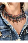 Kristal Boncuk Tasma Choker Model El Yapımı Kolye - 3