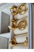6'lı Oval Minimalist Hoop Zirkon Taşlı Altın Kaplama Gold Renk Küpe Seti thumbnail 2