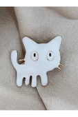 Beyaz Kedi Karikatür Yaka İğnesi Broş Rozet - 3