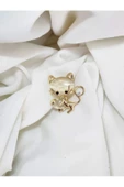 Kedi Balık Figürlü Sedefli Yaka İğnesi Broş Rozet - 2