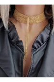 14 Sıralı Zincir Dokuma Sallantılı Vücut Tasma Choker Gold El Yapımı Kolye - 3