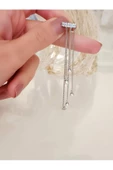 İki Sıralı Zirkon Taşlı İnci Sallantılı Model Gümüş Renkli Kıkırdak Sıkıştırmalı Küpe Earcuff - 1