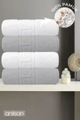 4'lu Greek Gri-Beyaz El Havlusu - 50x90 Cm, 225 Gr, %100 Pamuk, Spa Ve Otel Havlusu - 1