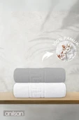 2'li Greek Gri-Beyaz El Havlusu - 50x90 Cm, 225 Gr, %100 Pamuk, Spa Ve Otel Havlusu - 1