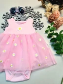 Kız Bebek Tüllü Papatyalı Alttan Çıtçıtlı Yazlık Body Elbise - 4