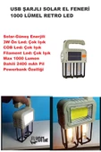 Solar Güneş Enerjili  Şajlı El Feneri,Fonksiyonlu Filament,COB ve 3W Ön Led Powerbank Özelikli Lamba - 3