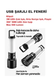 Şarjlı El Feneri Hem Aydınlatma Hem Fener 3W LED Çok Işık, Orta Seviye Işık, Flaşör  360° SMD Lamba - 1