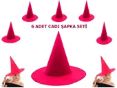 Nessiworld   Pembe Fuşya Renk Keçe Cadı Şapkası Yetişkin Çocuk Uyumlu 6 Adet - 1