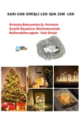 USB GİRİŞLİ SARI IŞIKLI  LED IŞIK 20 METRE EV, BAHÇE, OFİS , ÇEŞİTLİ EŞYA SÜSLEME ŞERİT LED - 1