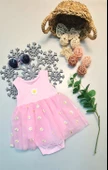 Kız Bebek Tüllü Papatyalı Alttan Çıtçıtlı Yazlık Body Elbise - 3