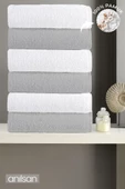 6'lı Gri-Beyaz El Havlusu - 50x90 Cm, 225 Gr, %100 Pamuk, Spa Ve Otel Havlusu - 1