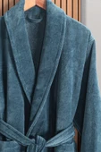 Pamuklu Kadife Şal Yaka Unisex Bornoz Petrol Yeşili ( L ) Bedeni thumbnail 2