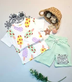 Kız Çocuk Kuş Desen Kısa Kol Yazlık Takım - 2