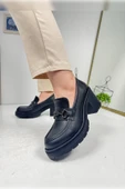 Günlük Kadın Loafer Tokalı Klasik Kalın Topuklu Tırtıklı Tabanlı Oval Burunlu Makosen Ayakkabı 76706 - 2
