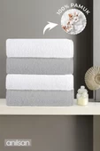 4'lü Gri-Beyaz El Havlusu - 50x90 Cm, 225 Gr, %100 Pamuk, Spa Ve Otel Havlusu - 1