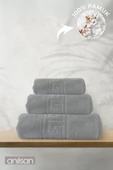 3'lü Gri Havlu Seti - 1 Ad El Havlusu 50x90, 1 Ad Banyo Havlusu 70x140, 1 Ad Ayak Havlusu 50x70 - 1