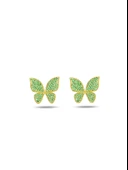 925 Ayar Gümüş Yeşil Taşlı Minimal Kelebek Kadın Küpe thumbnail 1