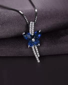Safir Taşlı Işıltılı Diamond Fiyonk Kelebek Kadın Gümüş Kolye thumbnail 3