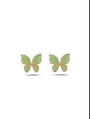 925 Ayar Gümüş Yeşil Taşlı Minimal Kelebek Kadın Küpe thumbnail 2