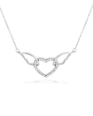 Melek Kanatlı Uçan Kalp Kadın Gümüş Kolye thumbnail 1