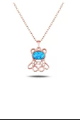 Opal Taşlı Ayıcık Gümüş Minik Kolye Zarif Model - 1