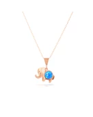 Opal Mavi Taşlı Fil Figürlü Gümüş Kadın Kolye thumbnail 1