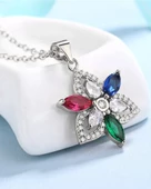 Bahar Çiçeği Üçgen Model Renkli Taşlı Kadın Gümüş Kolye thumbnail 2