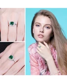 Zümrüt Taşlı Diamond Tektaş Kare Kadın Gümüş Yüzük - 2