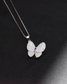 Ametist Taş Işıltılı Kelebek Diamond Butterfly Kadın Gümüş Kolye thumbnail 3