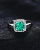 Zümrüt Taşlı Diamond Tektaş Kare Kadın Gümüş Yüzük - 3