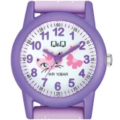 Q&Q VR99J014Y Lila Mor Su Geçirmez Kraliçe Kedi Desenli Rakamlı Kız Çocuk Kol Saati - 6