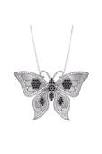 925 Ayar Siyah Taşlı  Kelebek Uzun Kadın Gümüş Kolye thumbnail 1