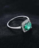 Zümrüt Taşlı Diamond Tektaş Kare Kadın Gümüş Yüzük - 4