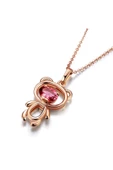 Ayıcık Gümüş Minik Kolye Rose Renk Kırmızı Taşlı - 3